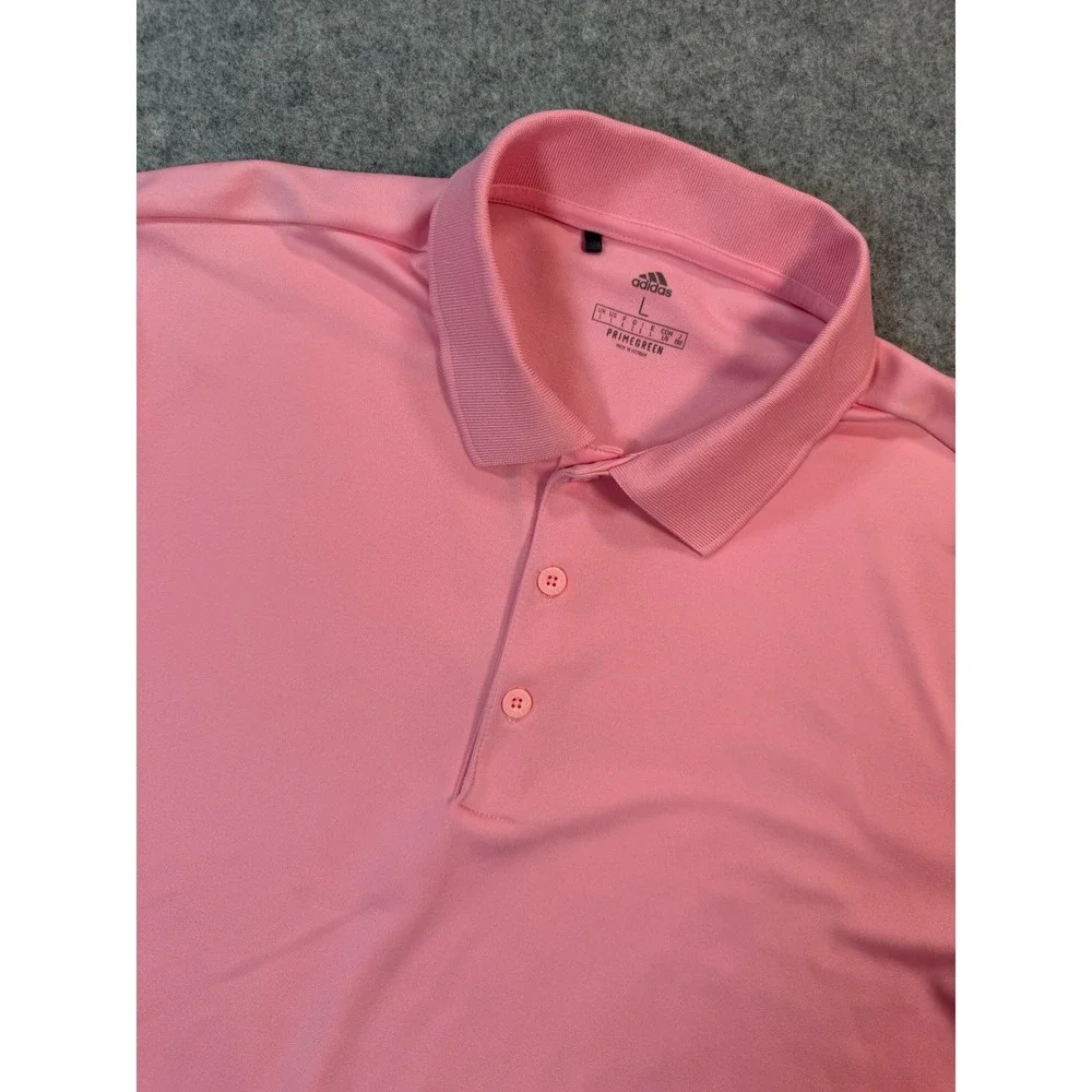 Adidas Mens Primegreen Golf Polo Shirt‎ Pink Short Sleeve Logo Size L